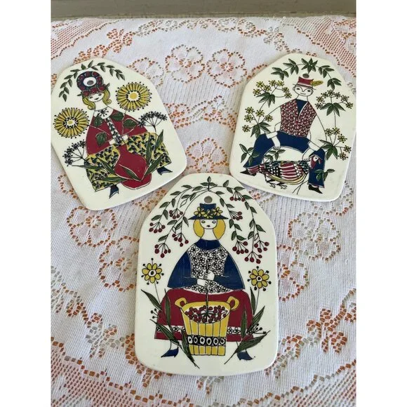 Vintage 1960s Set of 3 Wall Plates Turi Design Mons og Mille Figgjo FF Norway